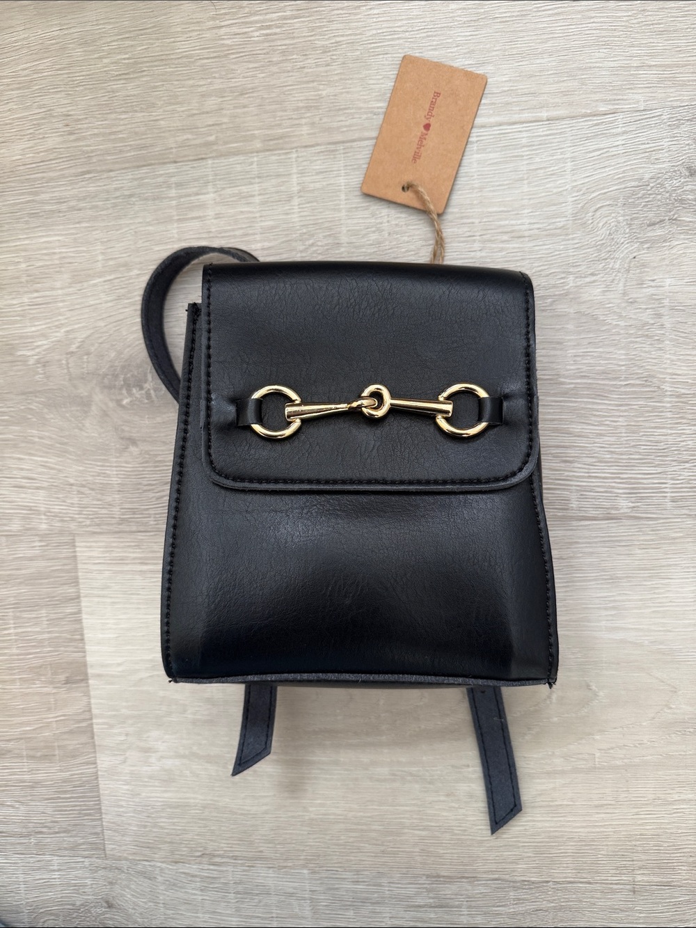 Brandy Melville Mini Backpack with Gold Horsebit Detail